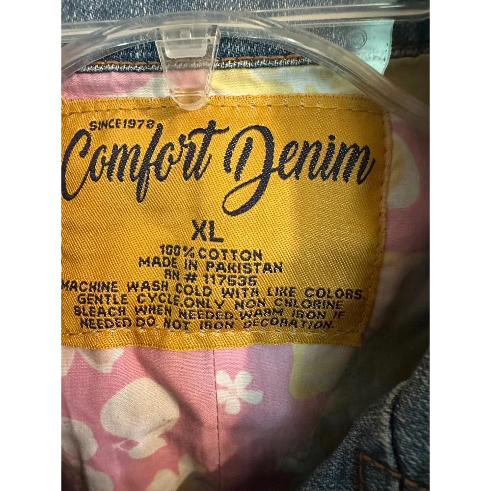 Comfort‎ Denim Juniors XL Blue Denim Vest Floral Lined Sleeveless Jacket NWT